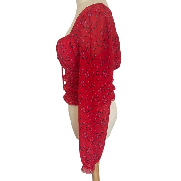 Free People Lolita Red Peasant Semi Crop Floral Blouse Red small - Picture 8 of 13